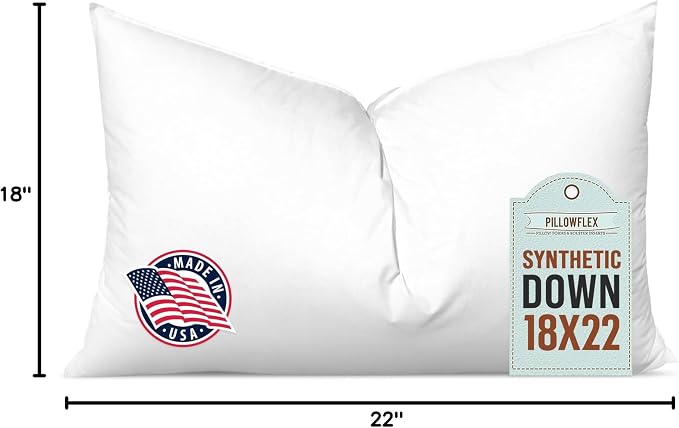Pillowflex Synthetic Down Pillow Insert 18x22 in - Karate Chop Pillow | Large Rectangle Sham Form, Plush Polyester Cotton Blend, Cloud-Like Comfort, Clump-Resistant Fill, Smooth Elegant Finish