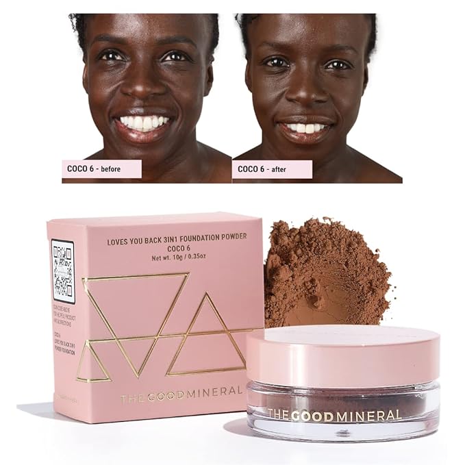 The Good Mineral Loves-You-Back 3in1 Mineral Powder Foundation (COCO 6) | Designed for acne-prone, sensitive skin | Lightweight Coverage for hyperpigmentation + marks | Concealer, Foundation + Powder
