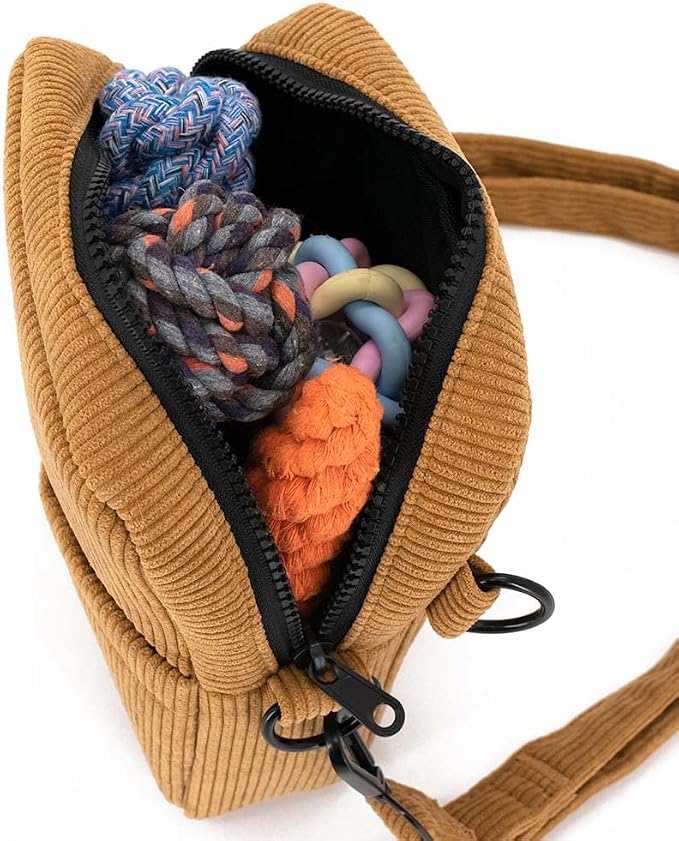 Dog Treat Pouch,Velvet Dog Training Pouch Bag Built-in Poop Bag Dispenser | Large Capacity Pet Treat Training Bag for Treats, Kibbles, Pet Toys (Brown)
