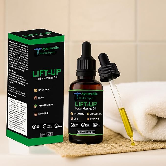 Lift-up 50ml | 100% Pure & Natural Herbal Massage Oil for Men | Boosts Strength, Stamina & Vitality | Chemical-Free Ayurvedic Formula for External Use (50 Ml Pack of 1) 1.6oz