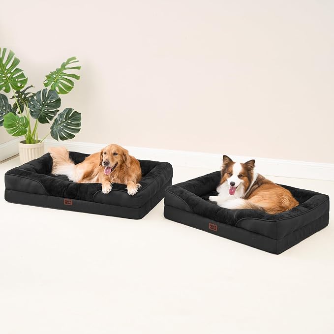 EHEYCIGA Orthopedic XL Dog Bed for Large Dog, Memory Foam Dog Couch, Black | 48x35 Inch Extra Large Sized Dog Sofa with Sides, Waterproof Liner & Washable Removable Cover, Bolster Pet Couch