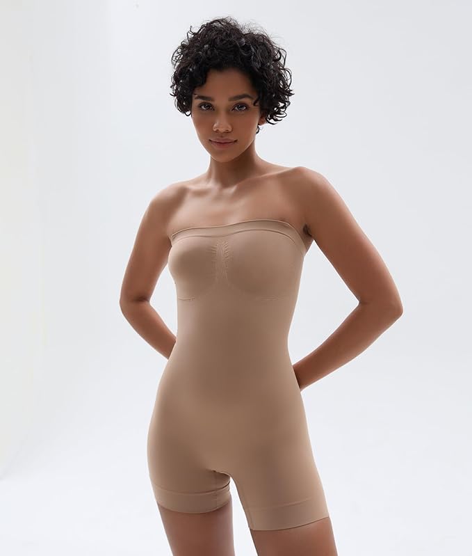SHAPERX Strapless Shortie Bodysuit for Women Tummy Control Shapewear Seamless Body Shaper with Removable Straps