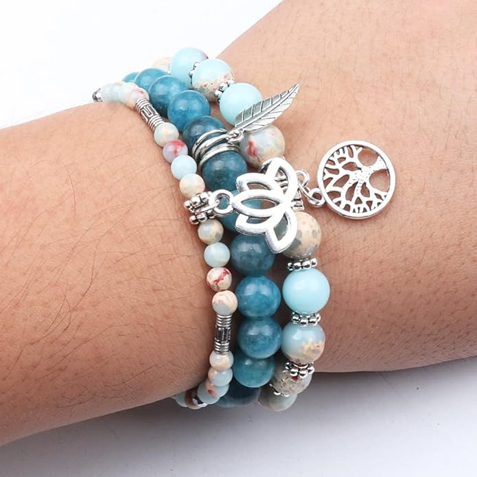 UEUC Tree of Life Yoga Healing Stone Bracelets,Multilayer Lotus Chakra Stone Reiki Bracelet Sets,Anxiety Crystal Natural Stone,for Women Stress Relief