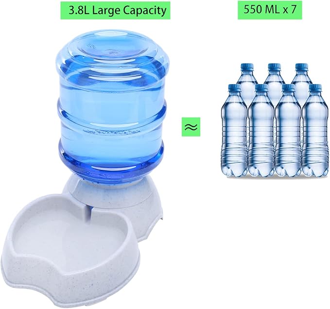 Pet Feeder and Water Food Dispenser Automatic Water Bowl for Dogs Cats, BPA-Free, Gravity Refill, Self Feeding for Small Medium Pets Puppy Kitten Rabbit - 1 Gallon 3.8L (Waterer + Feeder)