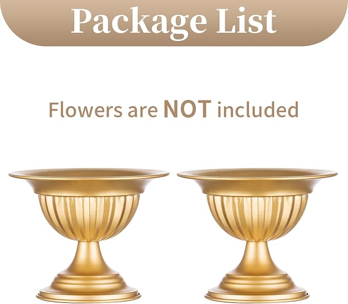 Sziqiqi Gold Metal Urn Vases for Flower, Compote Vase Table Centerpiece | 2Pcs, 5.1in, Small Vase for Wedding Decorations Plant Bowl, Flower Arrangement for Party, Birthday, Event, Home Decor