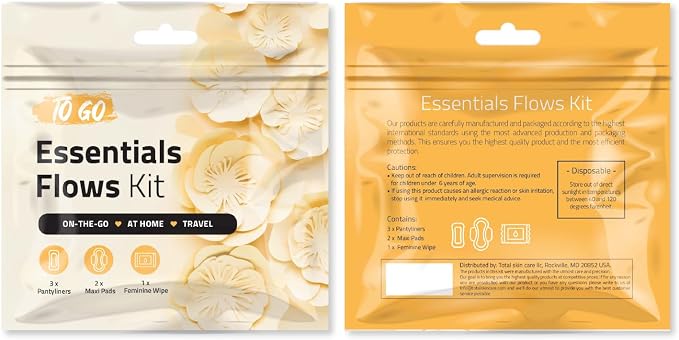 Feminine Care Travel Pack, 3 Pantiliners, 2 Maxi Pads, 1 Wipe, Light Daily Period Protection (Orange) (5)