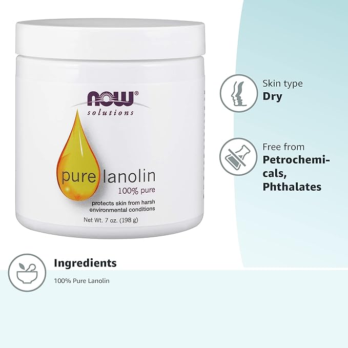 NOW Solutions,Pure Lanolin,Wind and Harsh Environment Skin Protectant,Thick Jelly,For Rough Dry Skin,7-Ounce,(Pack of 2)