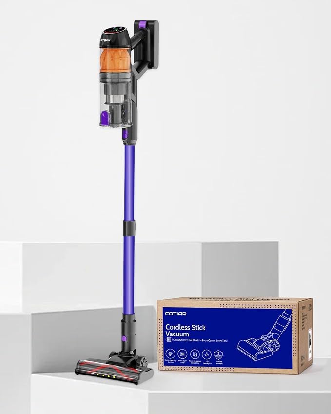 Cordless Vacuum Cleaner, 500W 40KPa 60Mins Vacuum Cleaners for Home, Anti-Tangle Rechargeable Vacuum with Green Light Wireless Vacumm for Pet Hair/Carpet/Hardwood Floor Purple