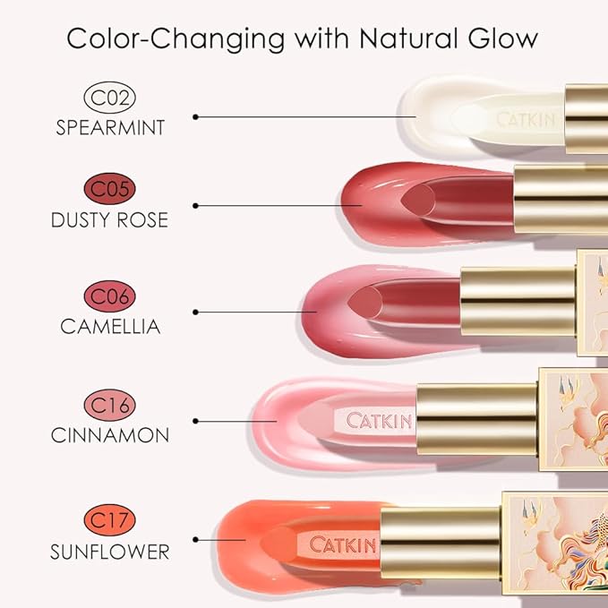 CATKIN Lip Balm Color Tinted Lip Stain Ultra Hydrating Moistrurizer Chapstick with Vitamin E Nourishing For Cracked & Dry Lips 0.12 oz C06 Camellia