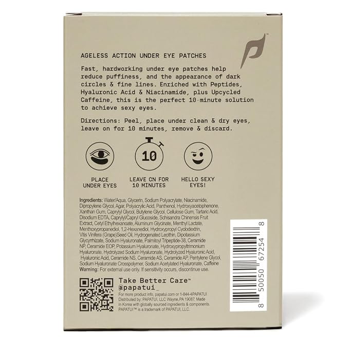 PAPATUI by Dwayne Johnson Fast-Acting Under Eye Patches for Men | Ageless Action to Reduce Puffiness, Dark Circles and Fine Lines | Made with Niacinamide, Hyaluronic Acid, Caffeine | 6ct