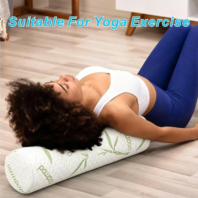Cervical Neck Roll Pillow – Memory Foam Bolster Pillow for Neck & Back Support, Ergonomic Cylinder Pillow with Washable Bamboo Cover for Side Sleepers, Lumbar, Knee & Leg Support