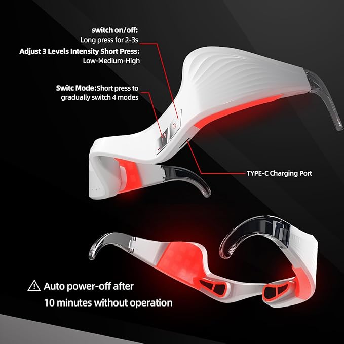 Under Eye Red Light Therapy Device, facial red light therapy for reducing dark circles and puffiness, smoothing fine lines, eye massager with glasses strap