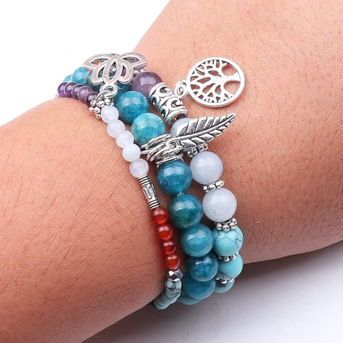 UEUC Tree of Life Yoga Healing Stone Bracelets,Multilayer Lotus Chakra Stone Reiki Bracelet Sets,Anxiety Crystal Natural Stone,for Women Stress Relief