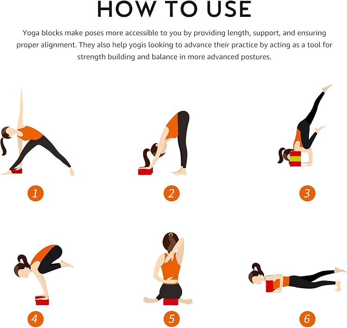 Overmont Yoga Block 2 Pack Supportive Latex-Free EVA Foam Soft Non-Slip Surface for General Fitness Pilates Stretching and Meditation 9"x6"x3" Yoga Strap Included