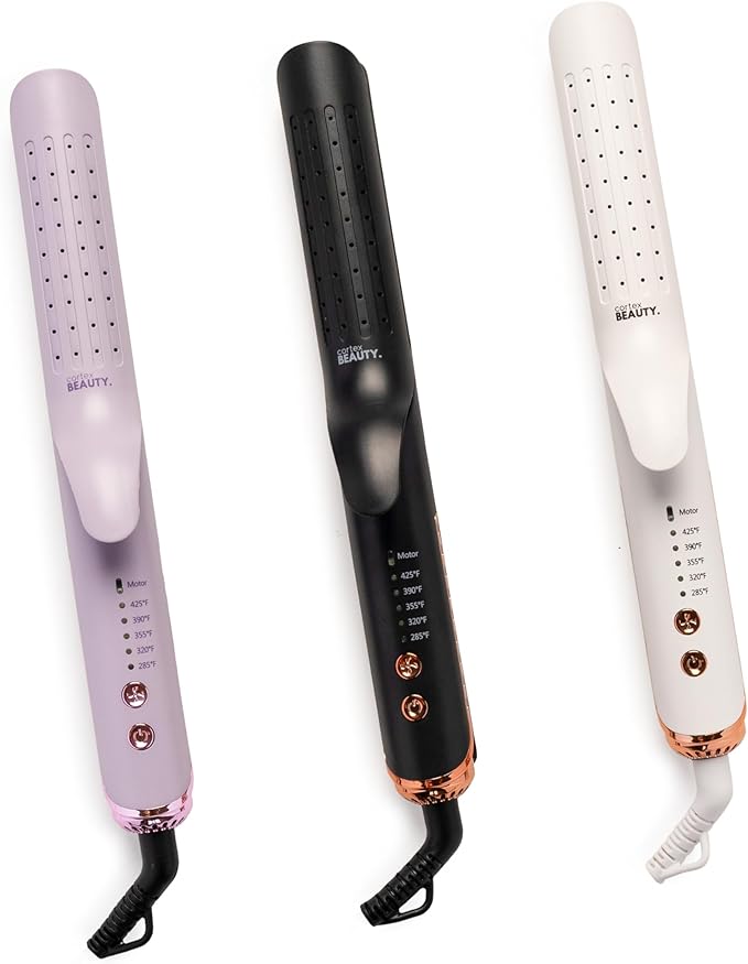 Cortex Beauty 360° Airflow Styler Curling Iron | 2-in-1 Hair Straightener and Curler with Cool Air Flow Vents | Professional Flat Iron with Ionic Wand to Lock in Curls for Long & Short Hair, White