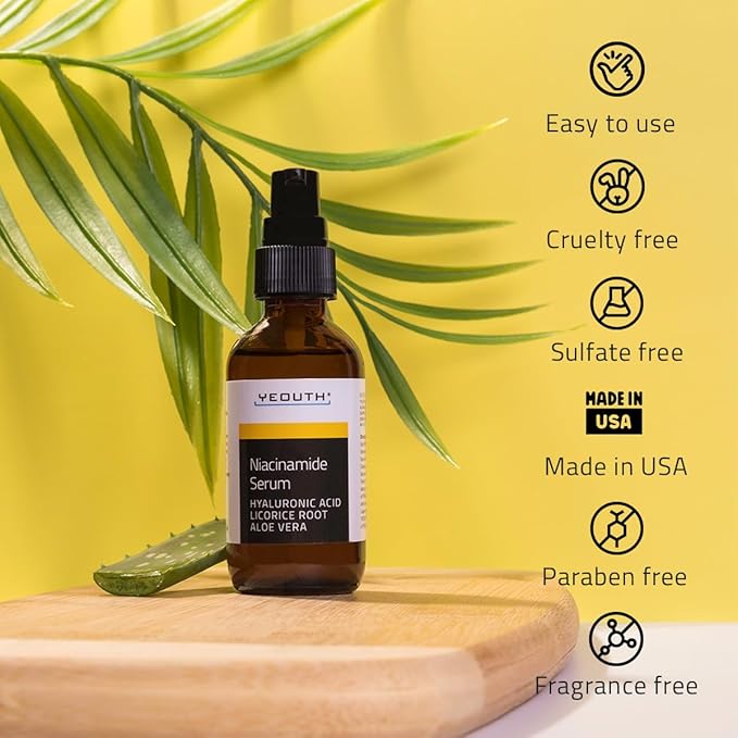 YEOUTH Niacinamide Serum for Face 10% with Hyaluronic Acid and Aloe Vera, Hydrating B3 Skin Care Face Serum for Women and Men, Hydrating Skincare Enhances the Look of Even-Toned Skin 2oz