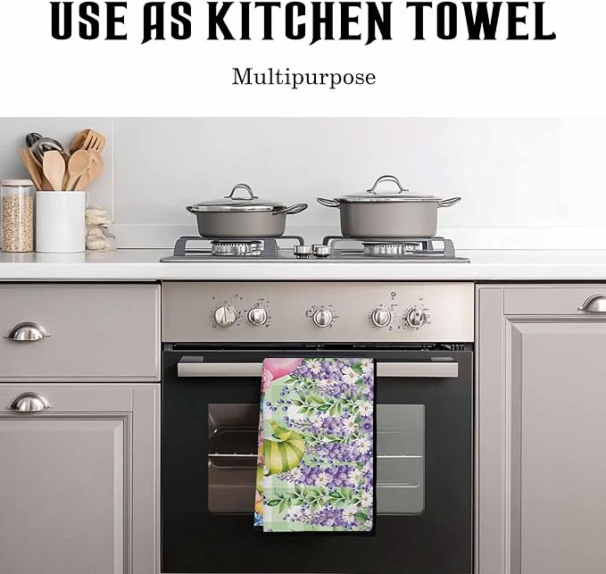Blue Purple Gnomes Golf Towel with Clip, Spring Hydrangea Flower Leaf Green Plaid Large Microfiber Women Men Sports Work Out Disc Golf Bag Towel for Yoga, Gym, Fitness, Swimming Towels Accessory