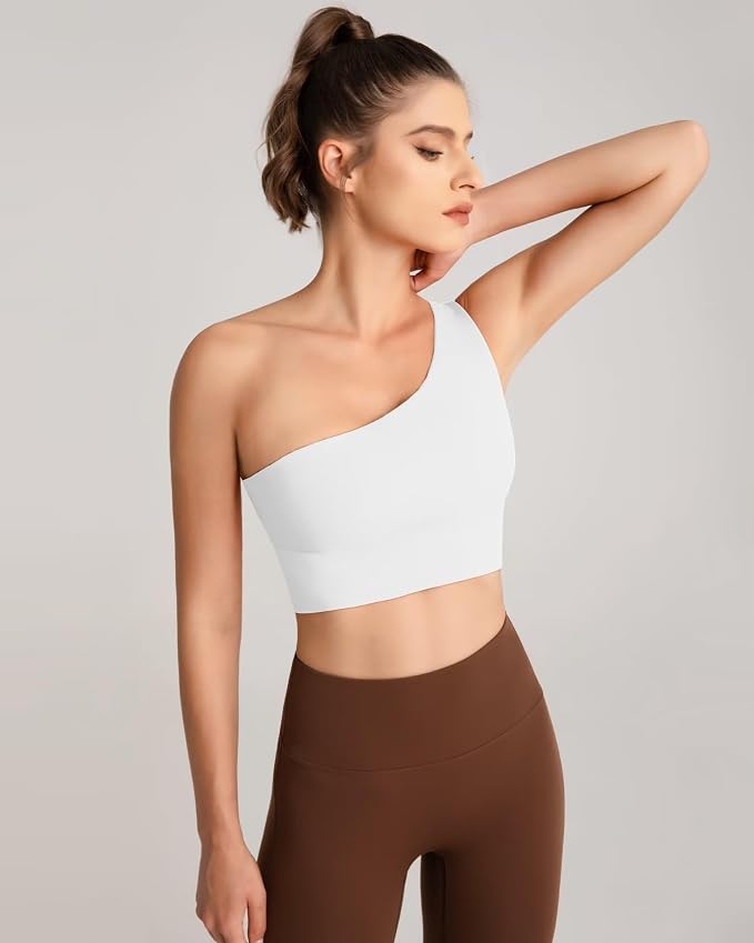 Queenie Ke Womens One Shoulder Sports Bra Left Side Strap Yoga Bras Gym Training Workout Crop Tops