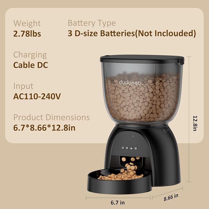 Automatic Cat Feeder with WiFi, Timed Cat Dry Food Dispenser for Cats Dog | 5L Capacity, App Remote Control, 5G&2.4Ghz, Dual Power, 10 Meals 1-15 Portion Programmable, Sealed Food Tank