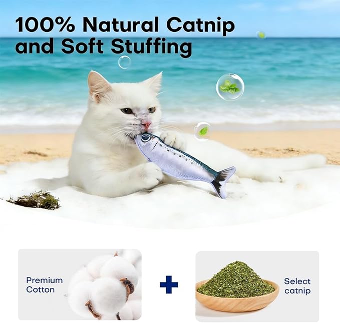 Realistic Floppy Fish Cat Toy with Catnip Toys for Cats Interactive Cat Toys for All Breeds Tap-Activated 3 Flapping Mode Sardine/Yellow Croaker,7.1 Inches,with Catnip,Rechargeable