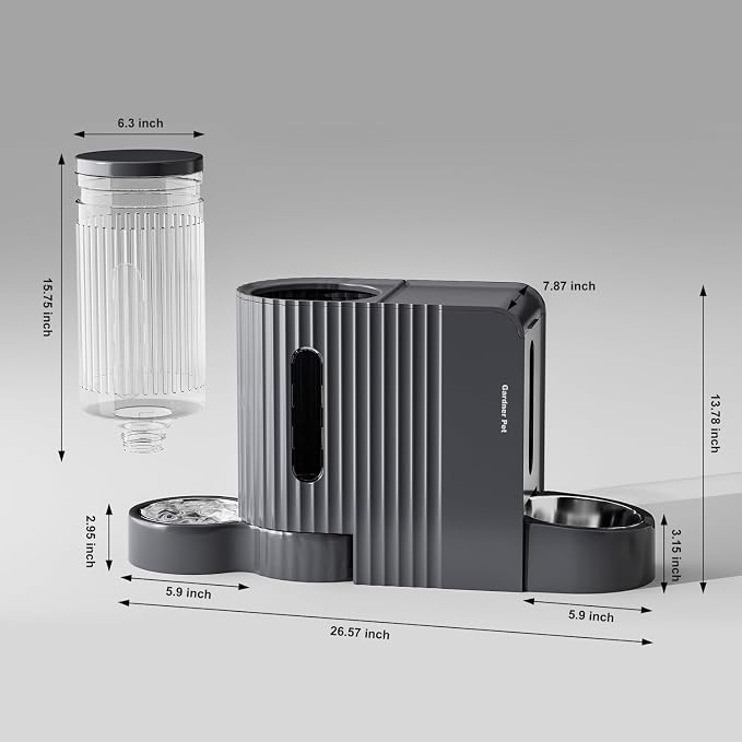 Gardner Pet Automatic Gravity Cat Food Feeder and Water Dispenser Stainless Steel Two-in-One Set Large Capacity Dispenser for Pets Dogs, Puppies, Kittens-(1.6 Gallons x 2)