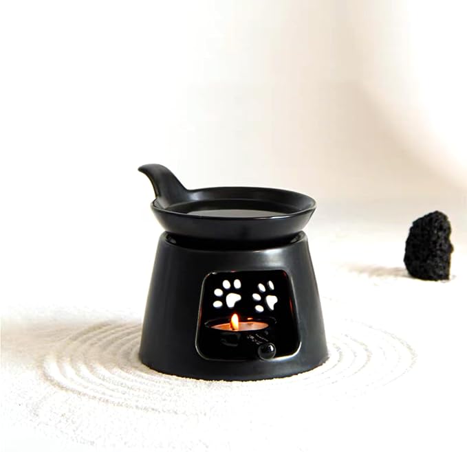 Black Ceramic Essential Oil Burner for Scented Oil,Tealight Wax Melt Warmer,Candle Diffuser,Tea Light Holder,Wax Melt Burner,Yoga Aromatherapy Fragrance Diffuser for Living Room,Bedroom,Office,4*5 IN