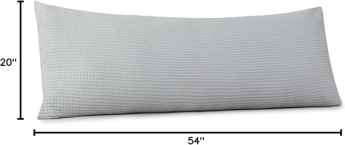 100% Egyptian Cotton 600 TC Waffle Weave Body Pillowcase with Zipper | 1 Pack Ultra Soft Breathable Pillow Cover, Skin-Friendly Bed Pillow Sham, Body Pillow Case Cover, Gray, 20" x 54"