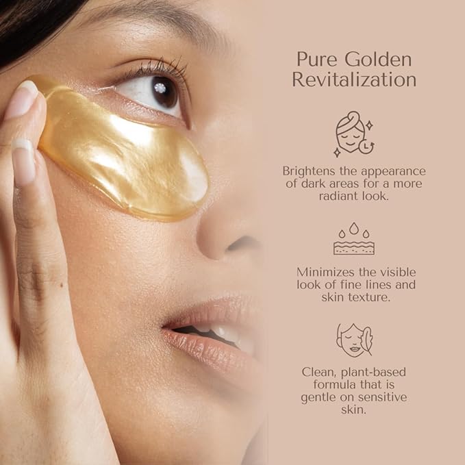 Organic To Green Golden Revival Eye Mask Patches - Under Eye Gels for Puffy Eyes and Dark Circles - Refreshing & Firming with Hyaluronic Acid & Amino Acids - Vegan & Fragrance-Free (24 Pairs)