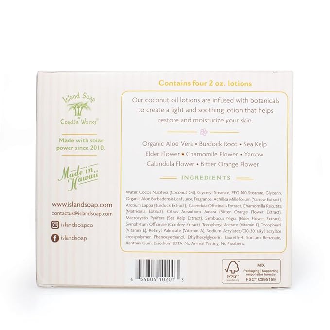 Island Soap and Candle Works Sampler Gift Set Scented Body Lotion for Men and Women - Paraben Free Body Moisturizer - Hydrating Hawaiian Skincare - Decorative Lotion Gift Box - 4 x 2 Ounce
