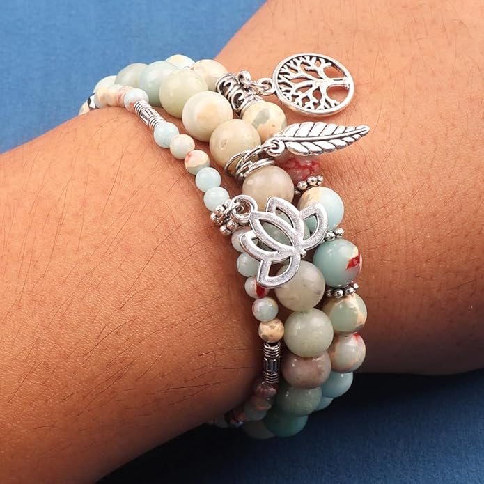 UEUC Tree of Life Yoga Healing Stone Bracelets,Multilayer Lotus Chakra Stone Reiki Bracelet Sets,Anxiety Crystal Natural Stone,for Women Stress Relief