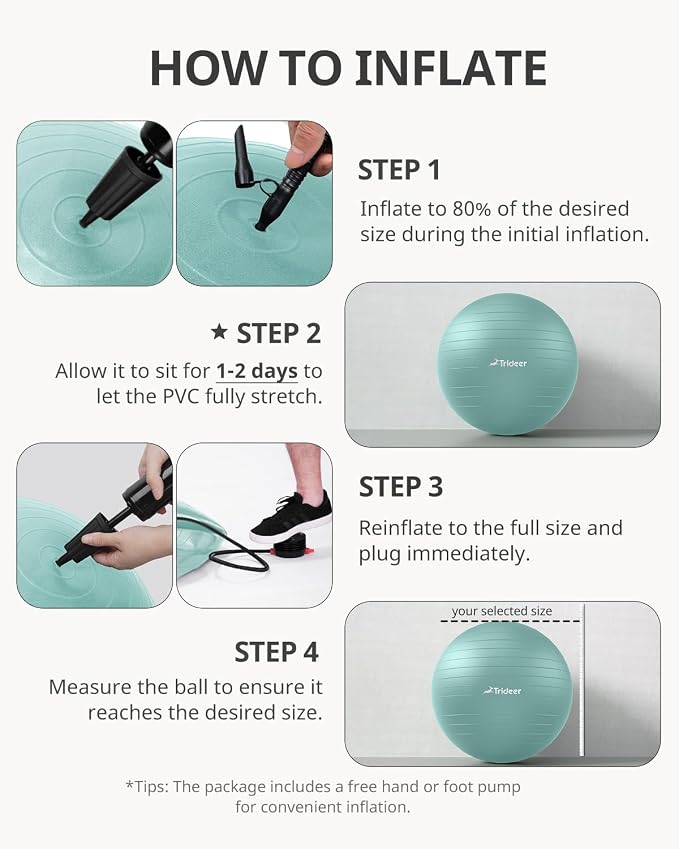 Trideer Exercise Ball, Stability Yoga Ball for Physical Therapy, Active Sitting, Pregnancy & Birth Labor Prep, Core Strength, Balance Training, Posture Improvement and Daily Stretching, 55/65/75cm