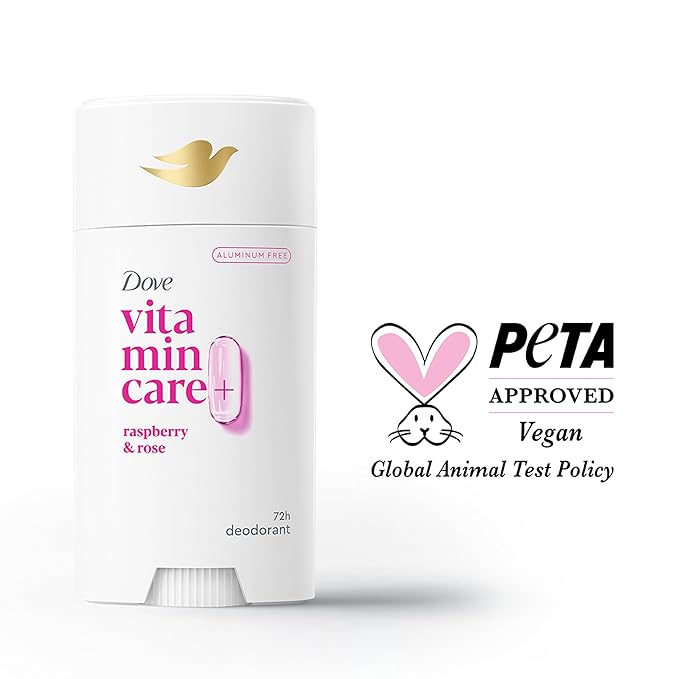 Dove VitaminCare+ Aluminum Free Deodorant Stick for 72H Odor Protection Raspberry & Rose Breathable Deodorant for Women 2.6 oz