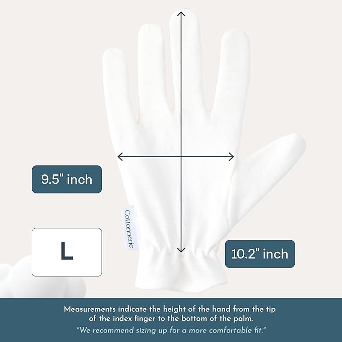 4 Pairs Cottonnerie Original Cotton Gloves for Dry Hands Sleeping, Moisturizing Gloves Overnight, Hand Moisturizer Gloves, Moisture Gloves for Dry Hands Overnight, Sleeping Gloves, Large