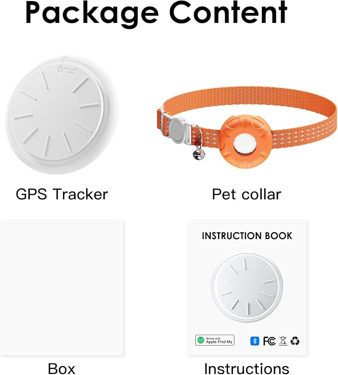 GPS Tracker for Cats, Mini Cat Tracker, Pet Tracker No Monthly Fee, Compatible with Apple Find My(iOS Only), Anti-Lost, Finder Tag for Cars, Pets, Kids, Items, Orange