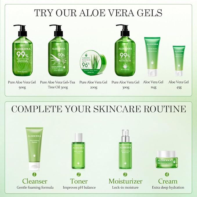 Aloderma Age-Defying Aloe Flower Essence Gel with 24K Gold Leaf, Made within 12 Hours of Harvest - Luxurious Aloe Gel with Allantoin & Hyaluronic Acid for a Shimmering, Youthful Complexion, 7oz 2-Pack