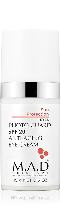 M.A.D Skincare PHOTO GUARD SPF 20 ANTI AGING EYE CREAM Sun Protection – Lightweight Mineral Titanium Dioxide Formula – Advanced UV Defense, Dark Circle Corrector & Botanical Complex – 0.5 oz