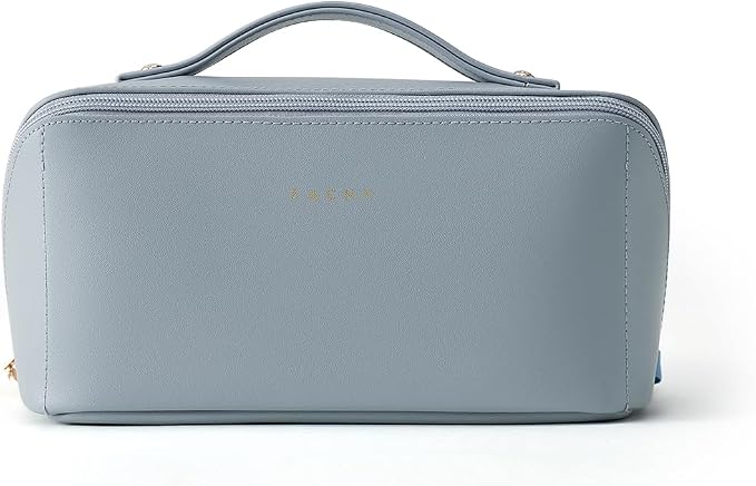 EACHY Travel Makeup Bag, Large Capacity Cosmetic Bag for Women, Waterproof PU Leather, Flat Open Portable Toiletry Bag for Skincare, Brushes & Travel Essentials