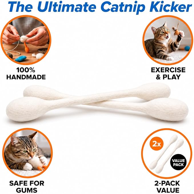 Glaciart One XXL Swabs Cat Toys with Catnip - 2 Pk | Durable for Chew, Cute Cat Toys Interactive Kitty for Boredom, Exercise, & Play | Filled w/Organic Catnip for Anxiety & as Digestive Aid