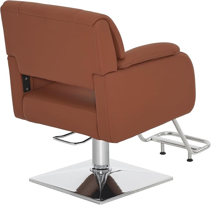BarberPub Modern Salon Chair with Adjustable Height for Hairstylist, PVC Leather & 330lb Capacity for Home or Barbershop 8459 (Brown)