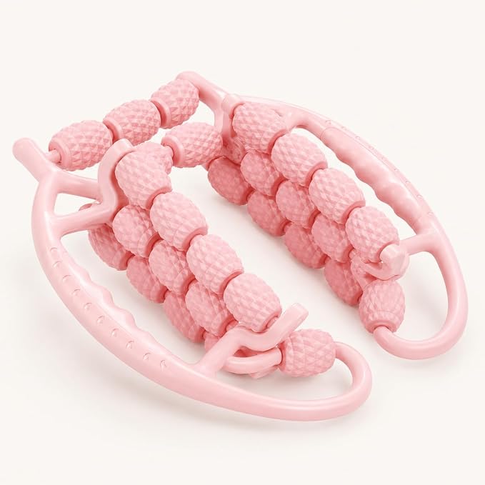 29-Wheel Leg Roller Massager, Manual Muscle Roller Tool for Calves, Thighs and Arms, Pink