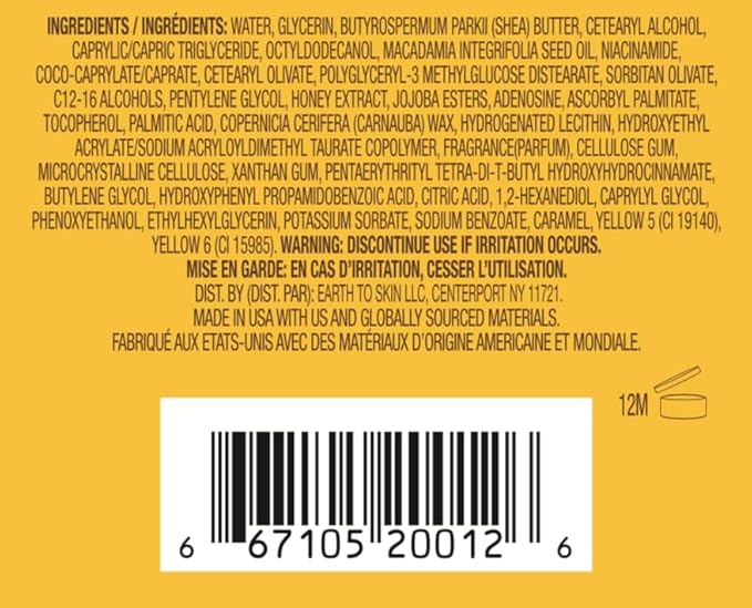 Earth To Skin Manuka Honey Night Cream - Face Moisturizer for Dry and Sensitive Skin with Shea Butter Macadamia Oil and Glycerin - Calming Overnight Hydration - Nourishing Care 2.0 fl oz