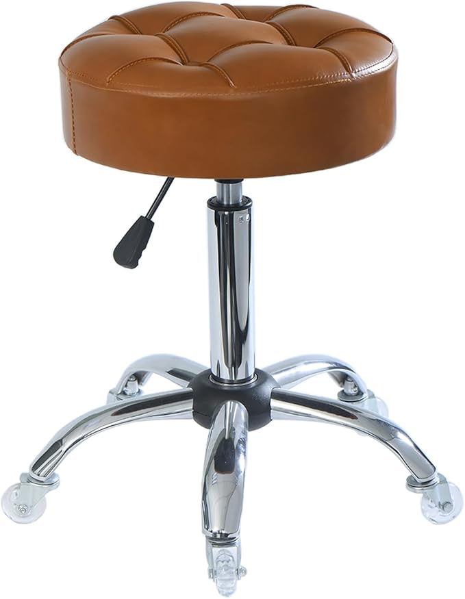 ACEQLYT® Round Rolling Stool with Wheels, Heavy Duty 400lb, Height Adjustable Swivel Drafting Stool for Shop, Salon, Home, Office, Tatoo, Medical, Massage (Brown)