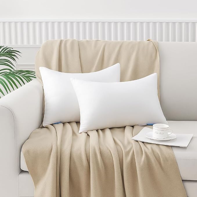 Leeden 12x20 Pillow Inserts Pack of 4, Fluffy Lumbar Throw Pillow Inserts, Soft Rectangle Decorative Throw Pillows for Couch, Sofa, Bed, and Home Decor White Pillows