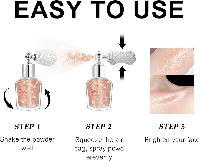 Hair and Body Glitter Spray, Shimmering Powder Sparkle Powder Makeup, Glitter Loose Sparkle Makeup for Body Highlighter,Festival Prom Rave Accessories (Champagne)