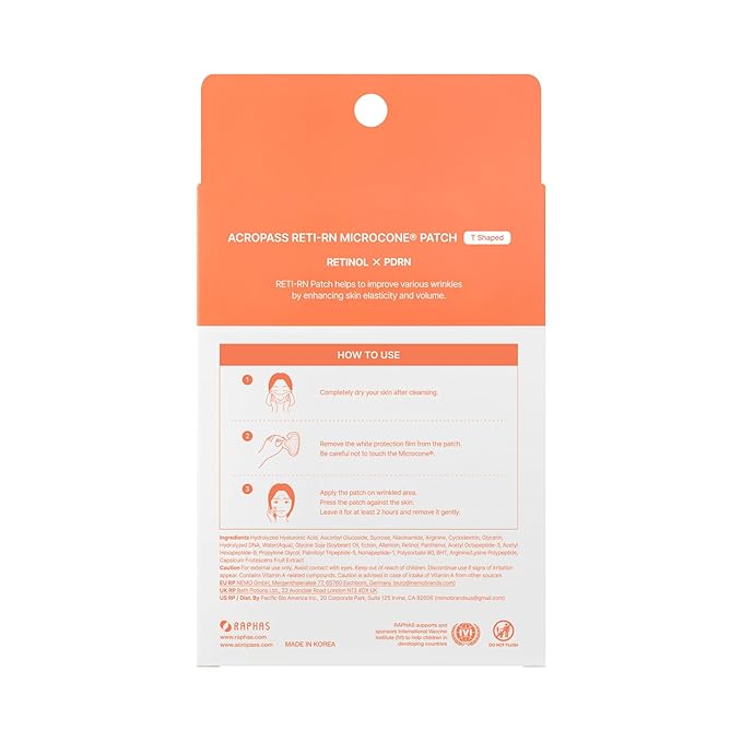 Wrinkle Patches ACROPASS RETI-RN Microcone, Deep Wrinkle, PDRN 10,000 ppm, Retinol 3,300 IU/g, Hyaluronic Acid, Anti-Aging (T shape, 4 Count)