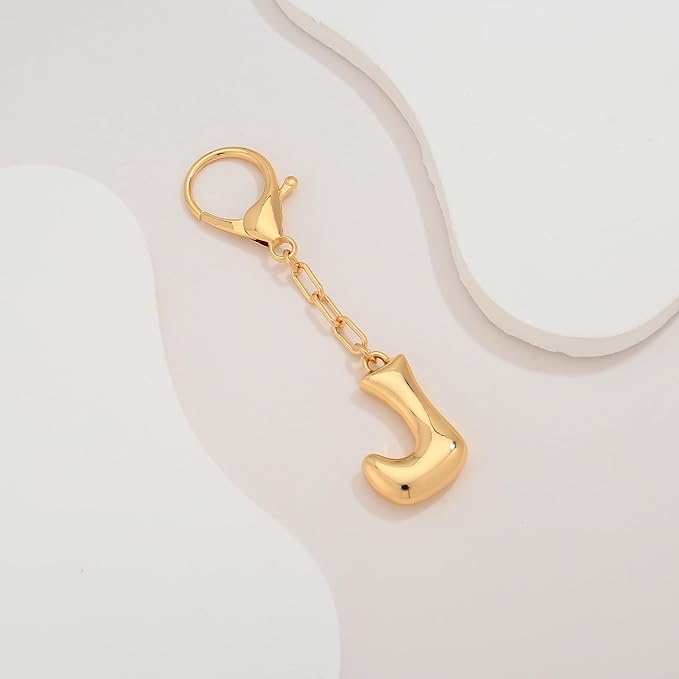 WOWORAMA Initial Letter Keychain for Women Chunky Gold Bubble Letter Bag Charm Purse Charm Personalized Keyrings Accessories