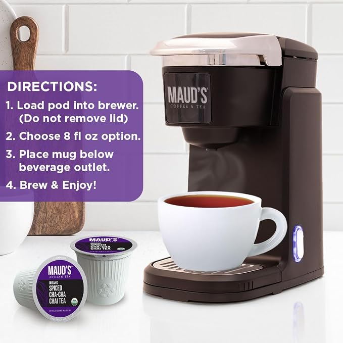 Maud's Organic Chai Tea Pods, 48 ct, Single Serve Tea Pods – 100% Gourmet Blended Tea Leaves, Compatible with Keurig K Cups Maker