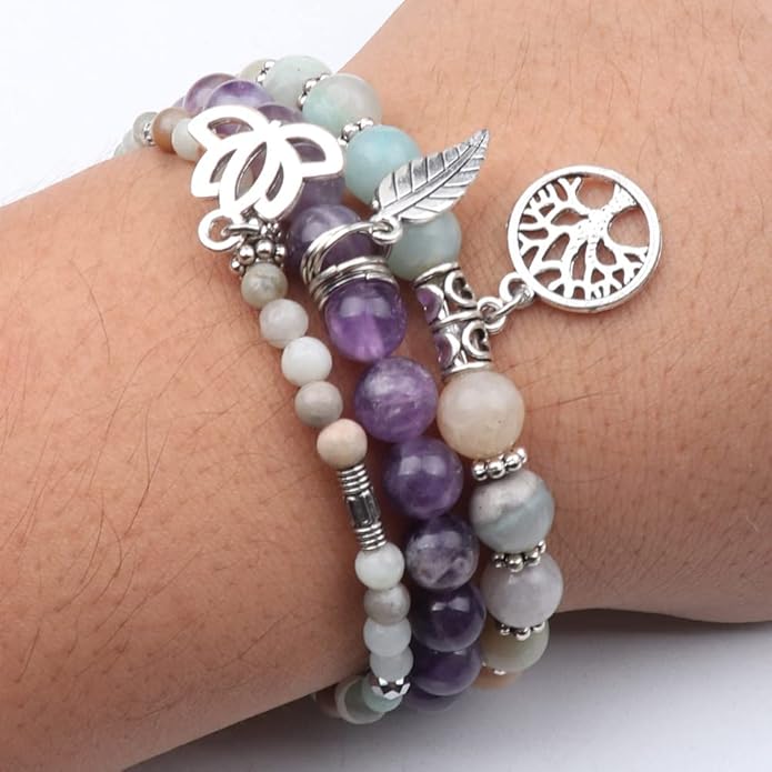 UEUC Tree of Life Yoga Healing Stone Bracelets,Multilayer Lotus Chakra Stone Reiki Bracelet Sets,Anxiety Crystal Natural Stone,for Women Stress Relief