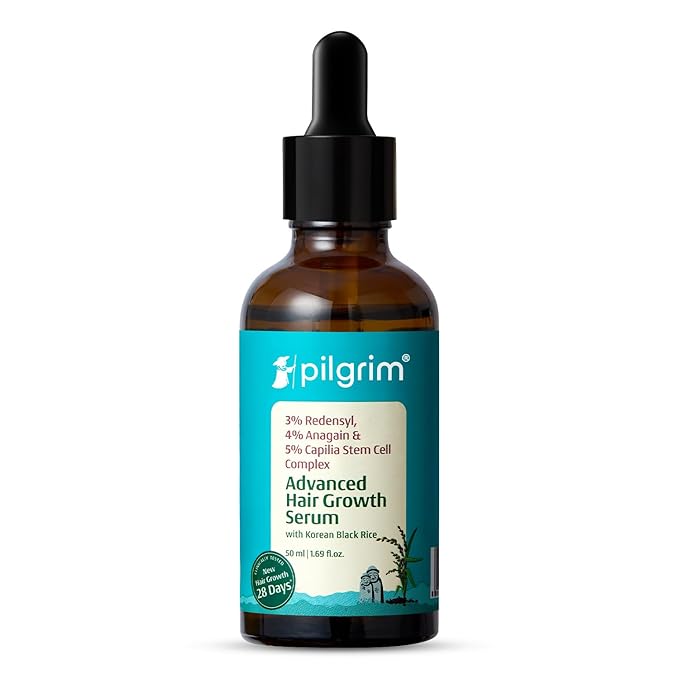 Pilgrim Advanced Hair Growth Serum with Redensyl 3%, Anagain 4% & Baicapil | Hair Fall Control & Regrowth | Korean Black Rice | For Men & Women, 1.69 Fl Oz (50ml)