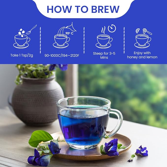 BLUE TEA - Butterfly Pea Flower Tea - 2.11 Oz (150+ Cups) | Antioxidant Rich | Chemical Free - Herbal Tea - Caffeine free - Non Bitter - No Preservatives | Zipper Pack